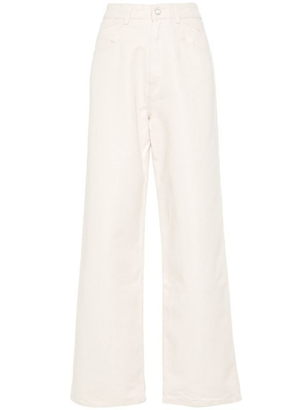 High-Waisted Straight-Leg Jeans — Light Beige