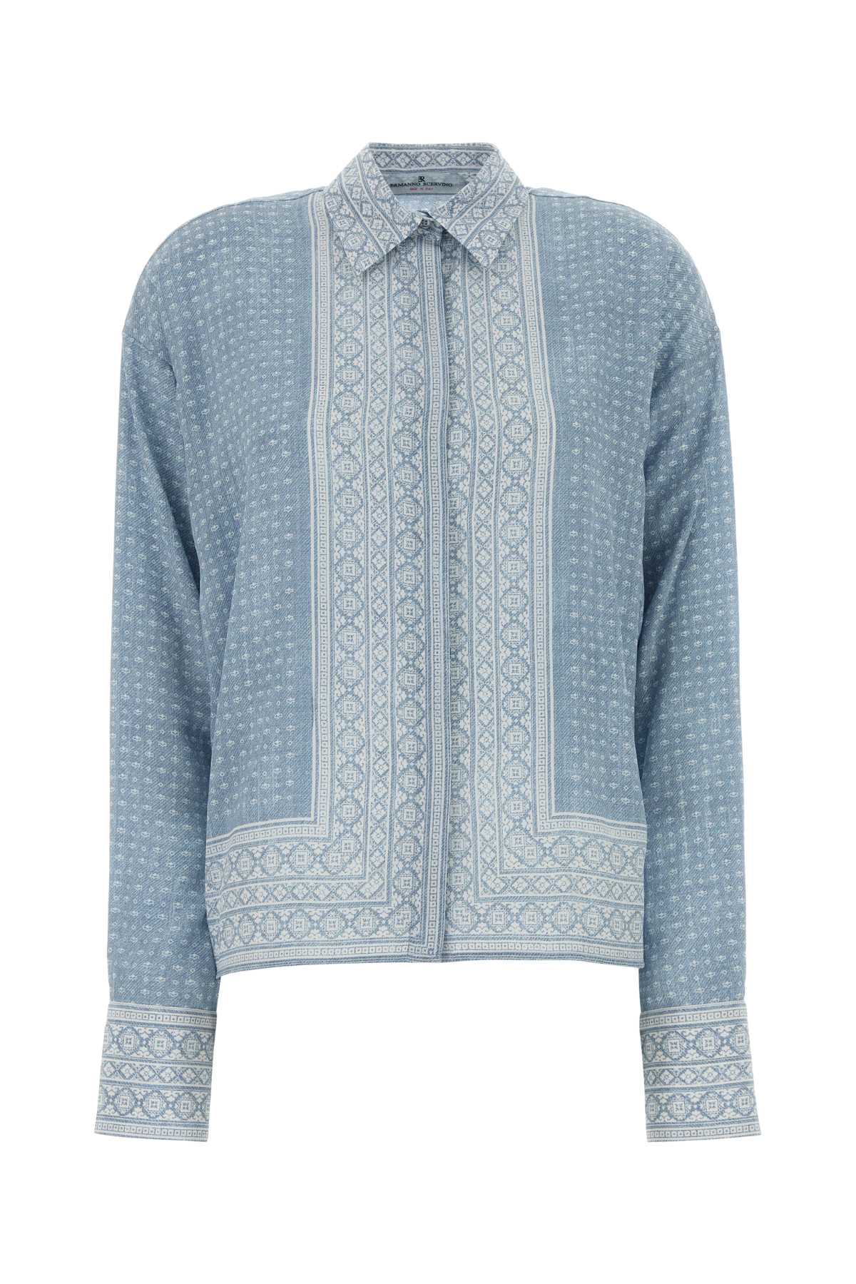 Silk Geometric-Jacquard Shirt — Blue
