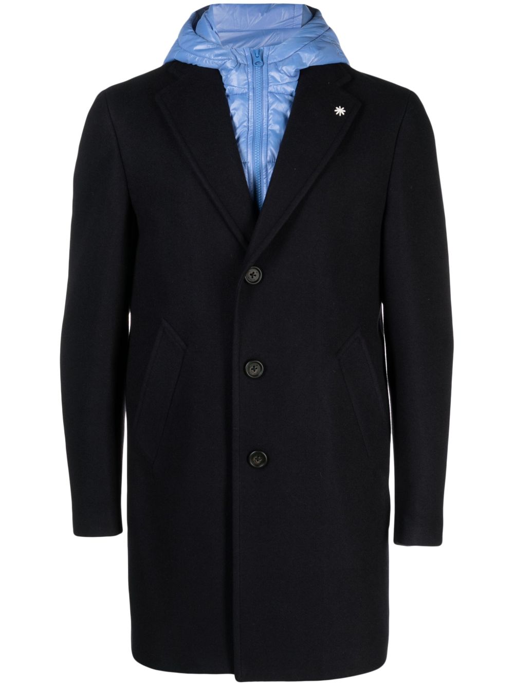 Hooded single-breasted coat - Blue