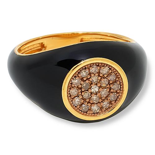Rarities Gold-Plated .25ctw Diamond and Enamel Signet Ring - Black