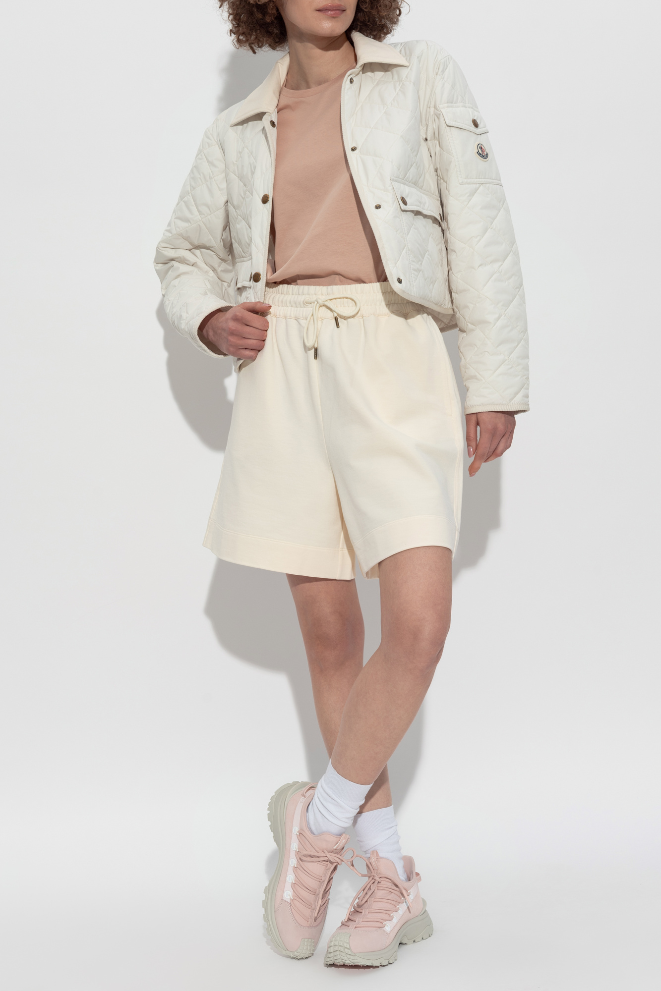 Cotton Shorts With Logo Patch, Women's, Cream