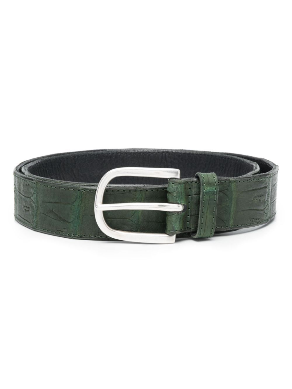 Crocodile embossed-effect leather belt