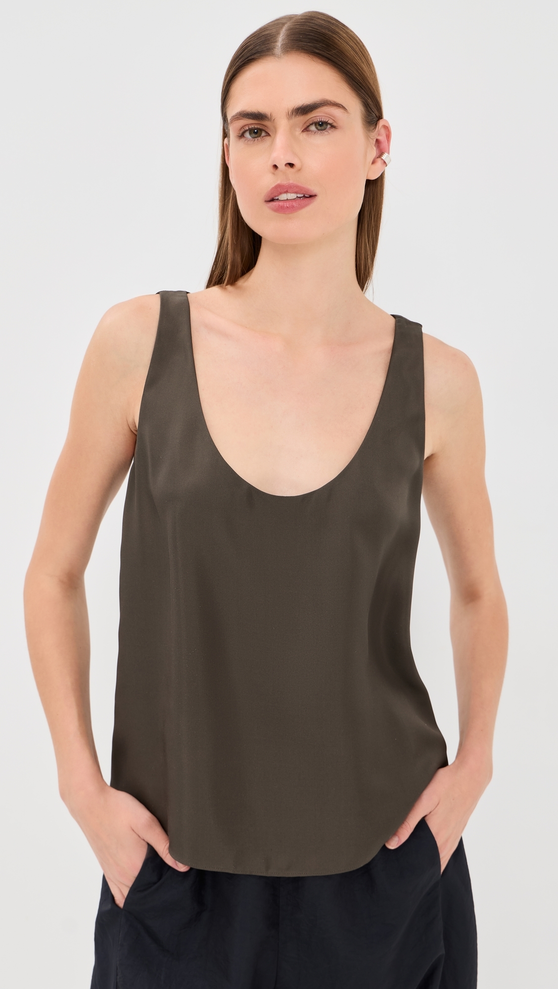 Silk Scoop Neck Top Earth