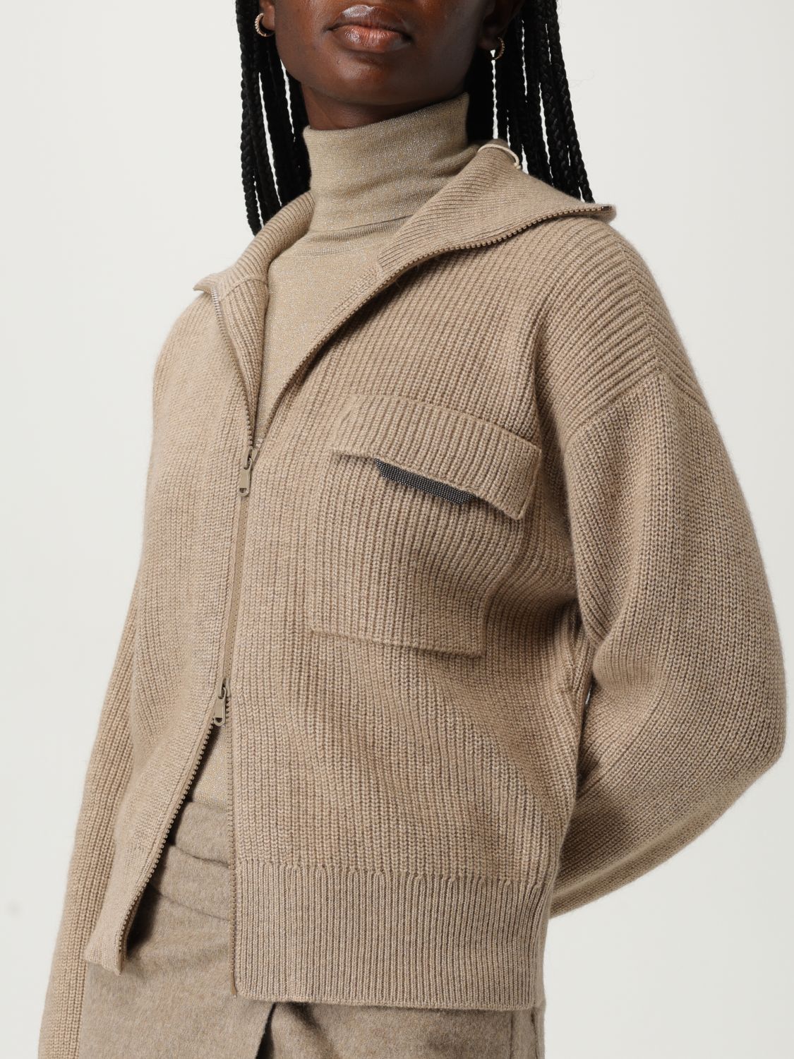 Zip-up ribbed cardigan - Neutrals