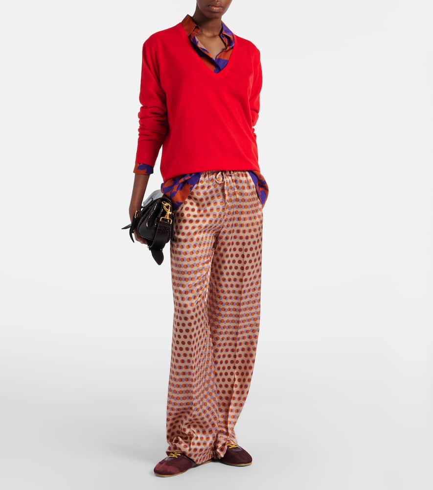 Polka-dot silk wide-leg pants