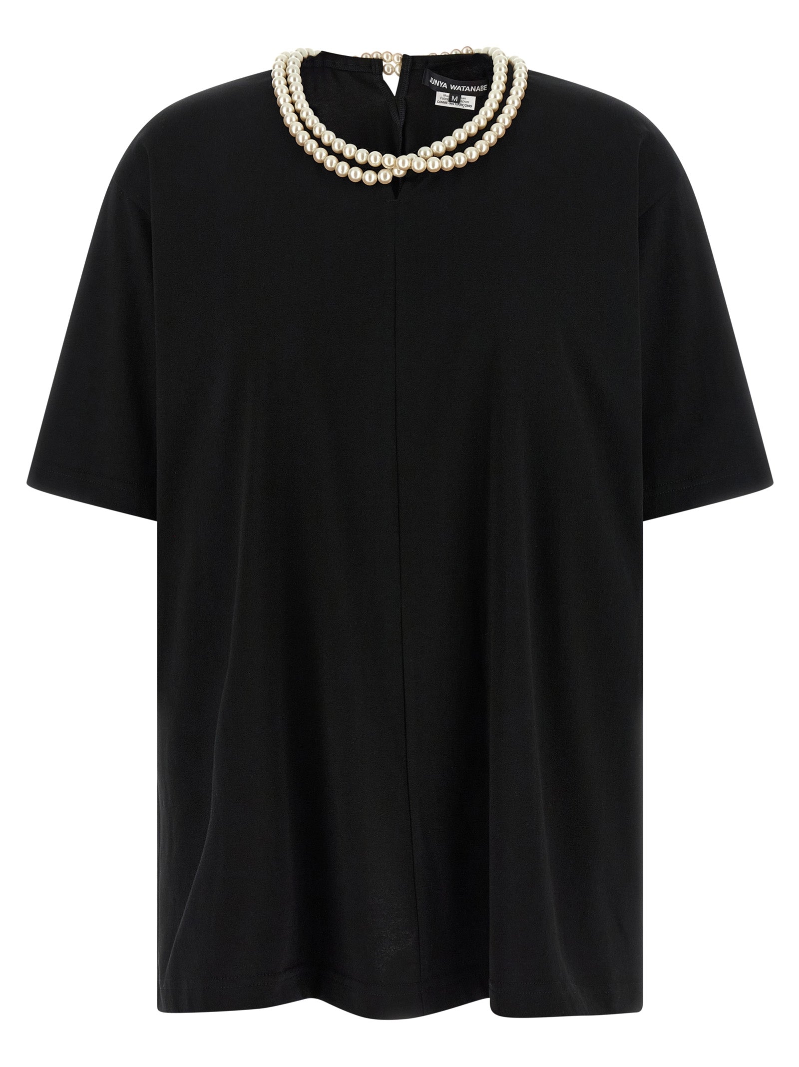 Pearl-Embellished Crew Neck T-Shirt — Black