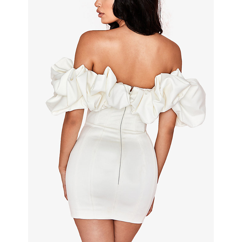 Womens Ivory Selena Ruffle-trim Strapless Satin Mini Dress