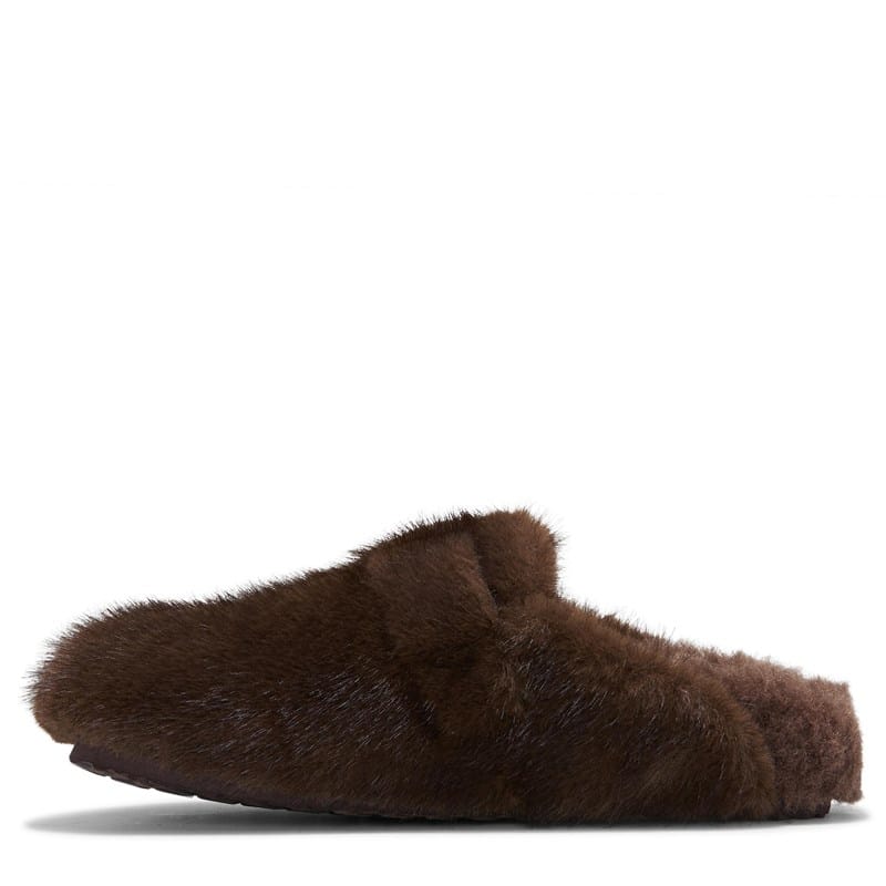Women's Prim Fur Clog Slipper Shoes (Dark Chocolate)