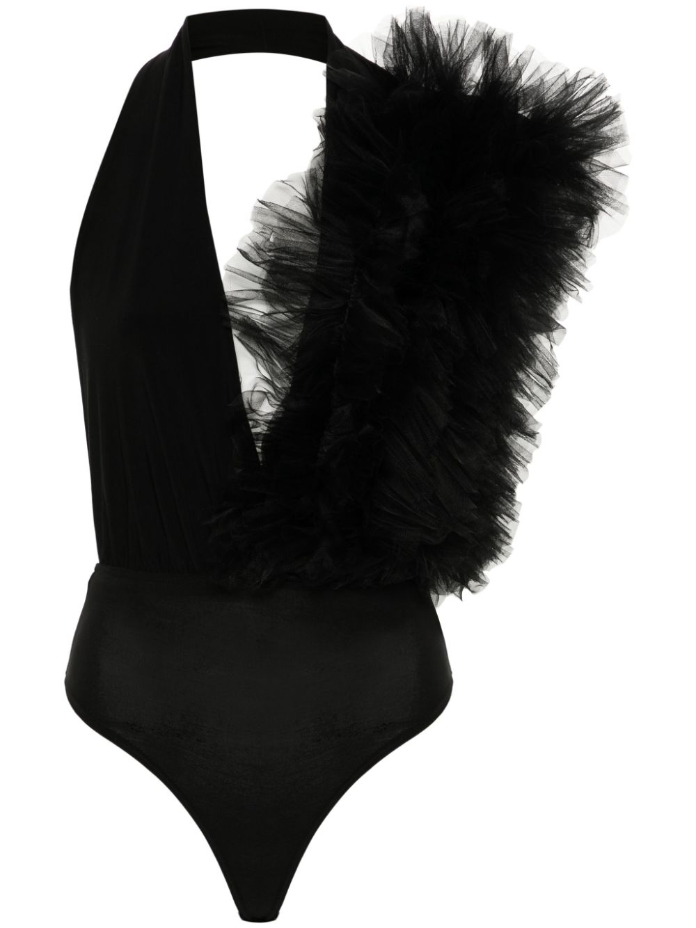 X Lia Aram tulle-ruffle bodysuit - Black