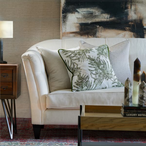 Brooklyn Leaf, Sustainable Feather, Cushion, 55cm x 55cm - Andrew Martin Cotton Blend & Linen Blend & Viscose Blend Embroidered & Floral