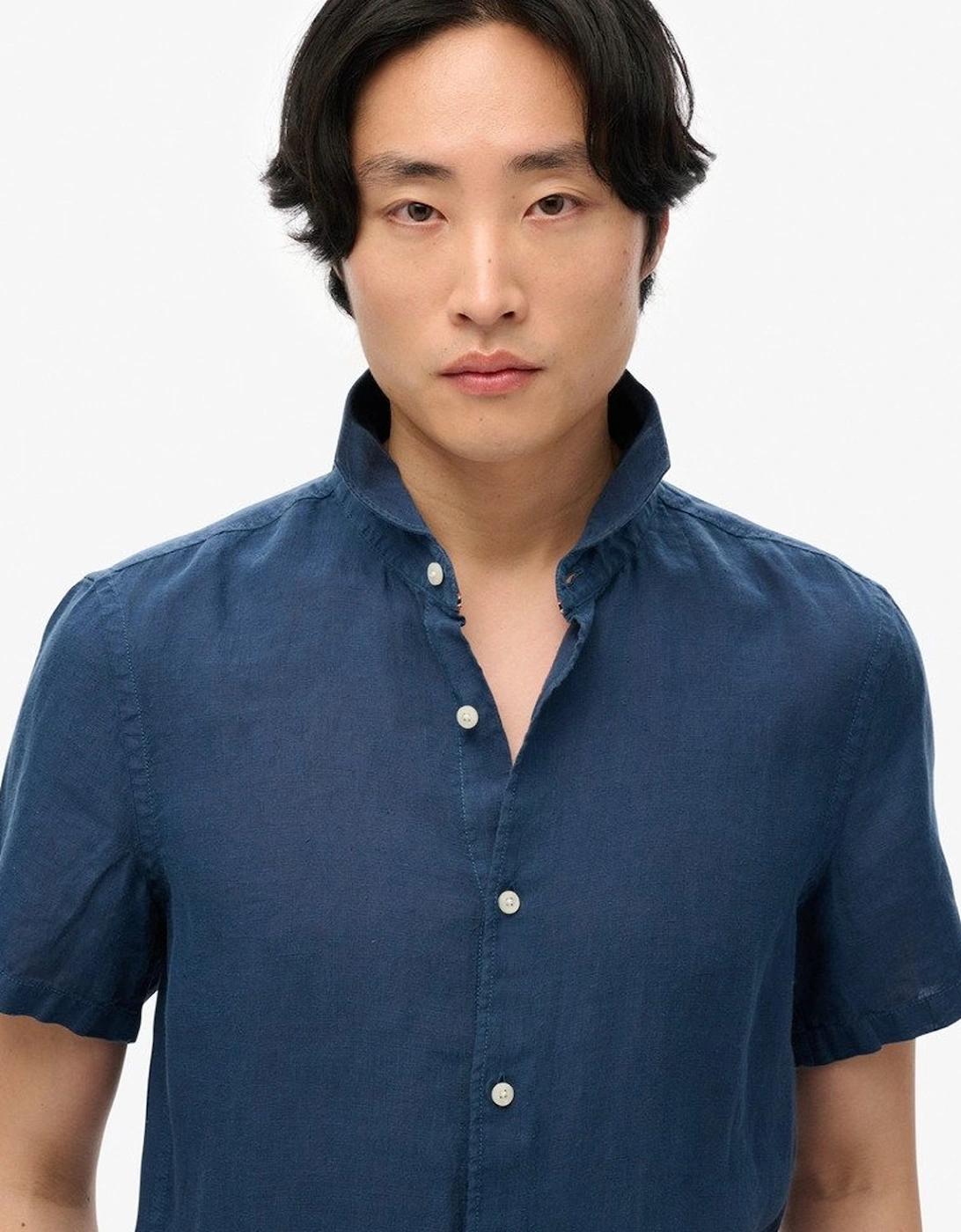 Men's Superdry Men's Vacation Linen Short Sleeve Shirt Navy - Size: Regular/40