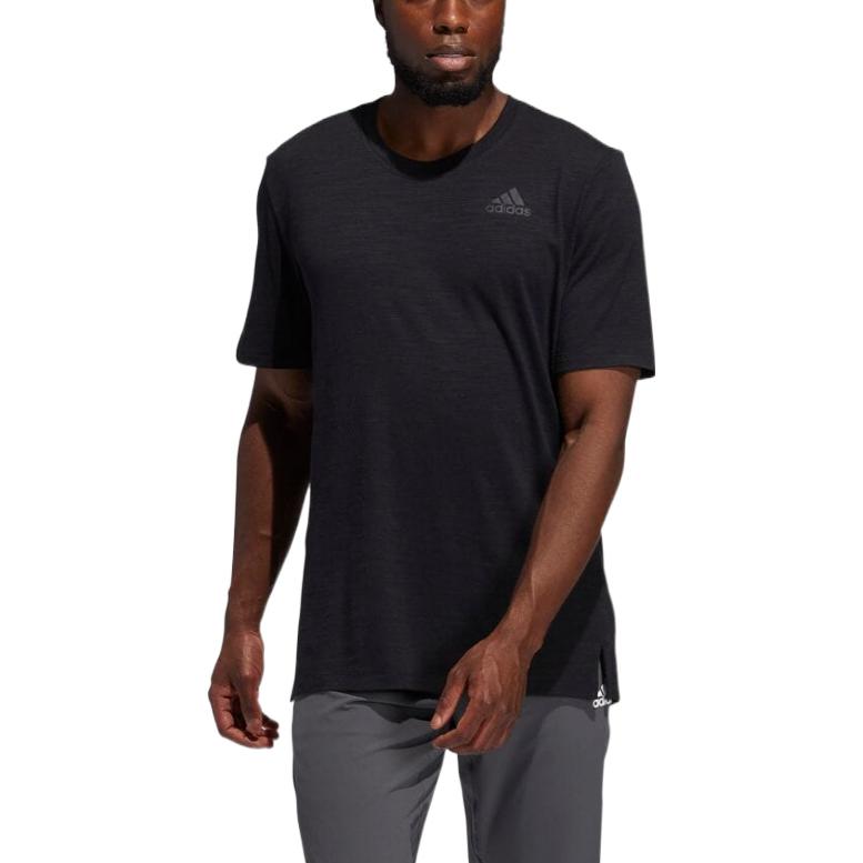 Men's Logo Printing Round Neck Straight Short Sleeve Black T-Shirt
