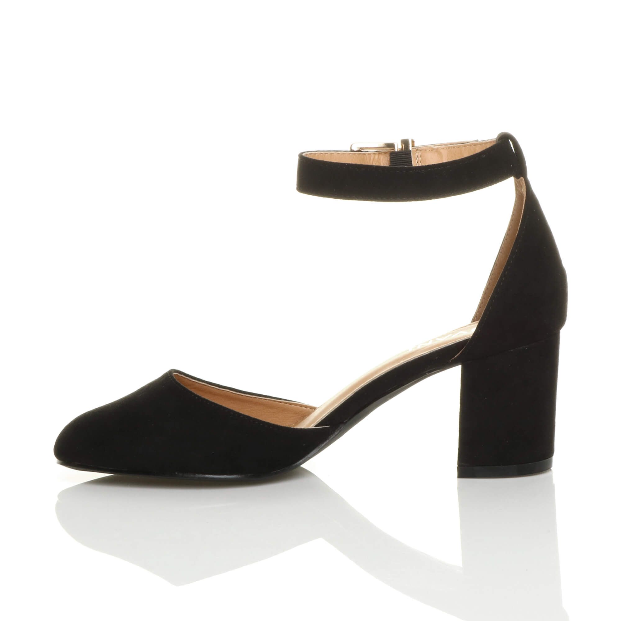AJVANI Women's Mid Block Heel Ankle Strap 2 Part Heels in Black