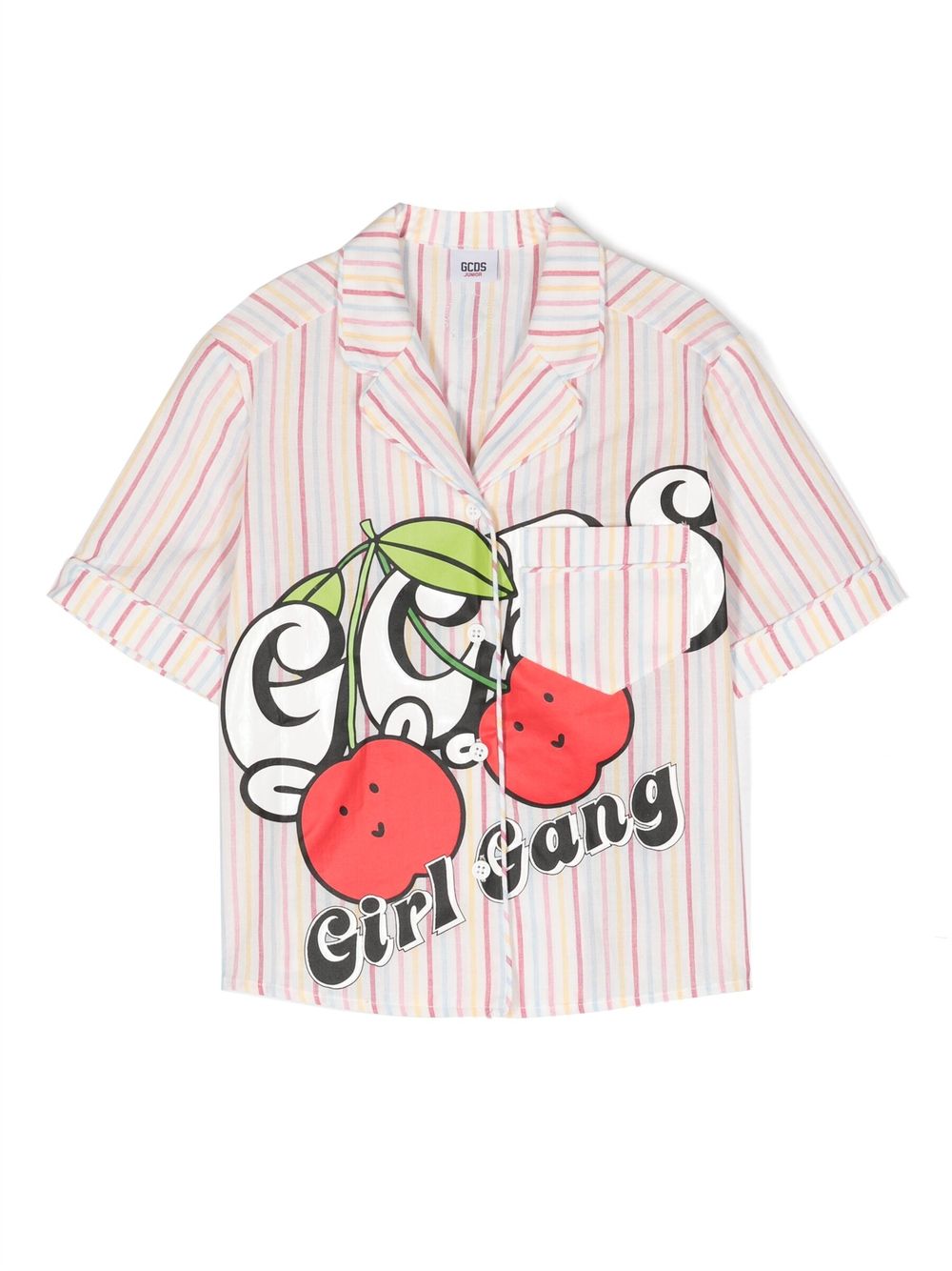 Stripe-pattern graphic-print shirt - White