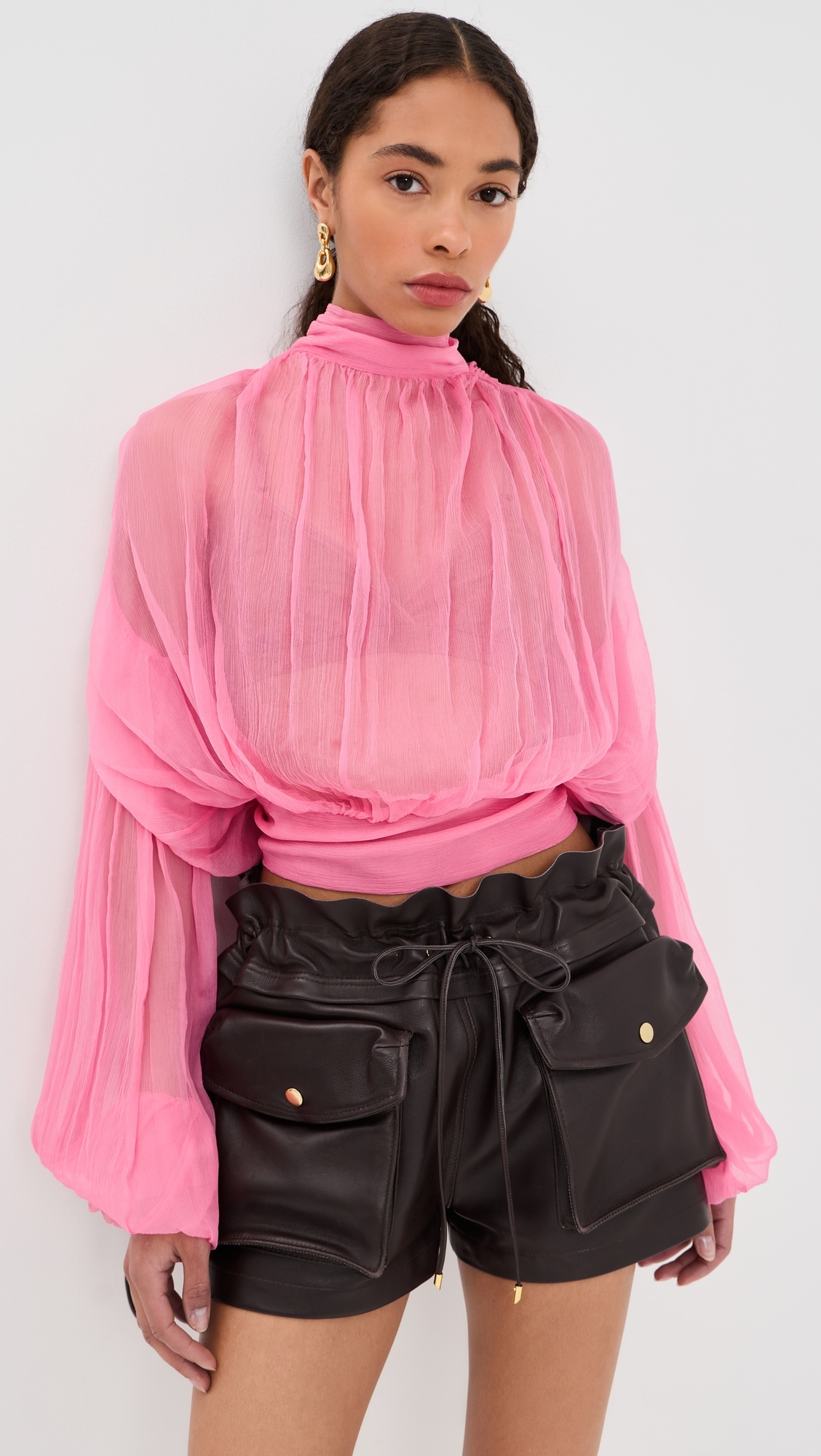 Long Sleeve Top with Scarf Detail Pink