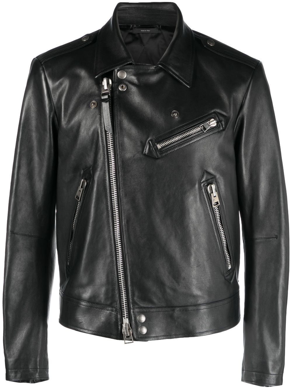 Off-centre leather jacket - Black