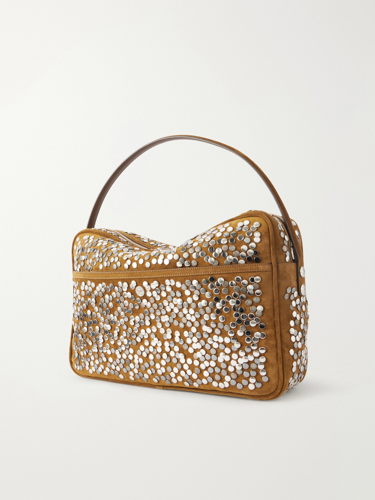 Camero Camera Embellished Suede Shoulder Bag - Brown