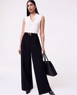 Ann Taylor The Petite Pleated Straight Pant in Textured Crepe