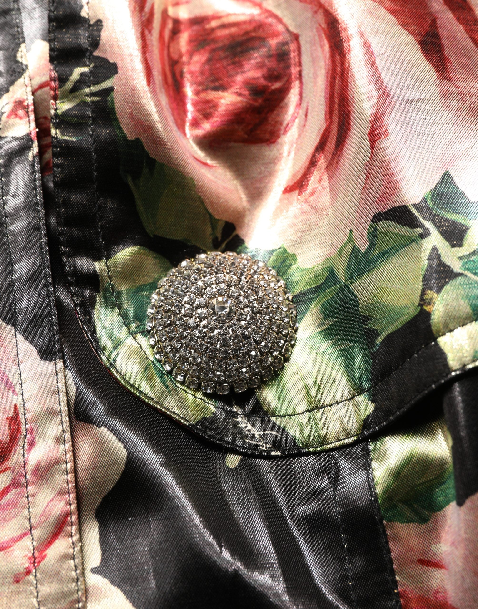 Floral-Patterned Belted Trench Coat — Black