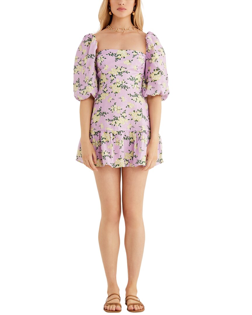Lilac Floral Linen Mini Dress