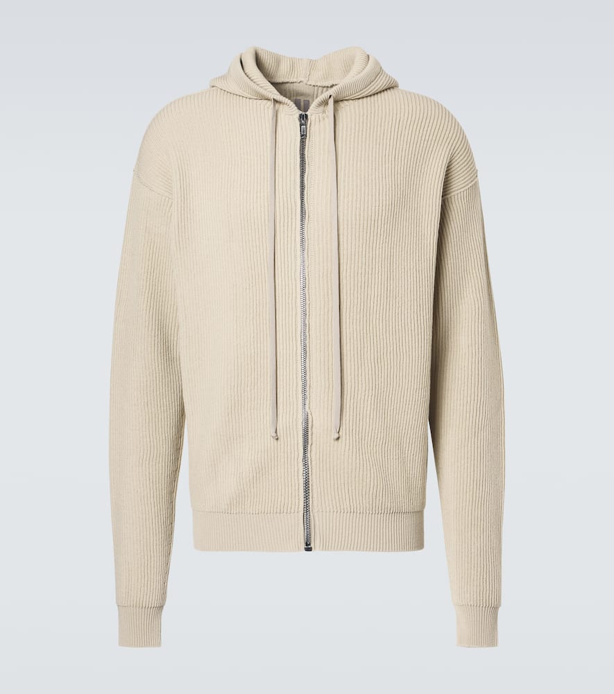 Ribbed-knit virgin wool hoodie