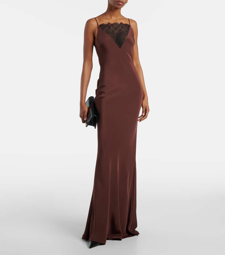 Lace-trimmed silk satin gown