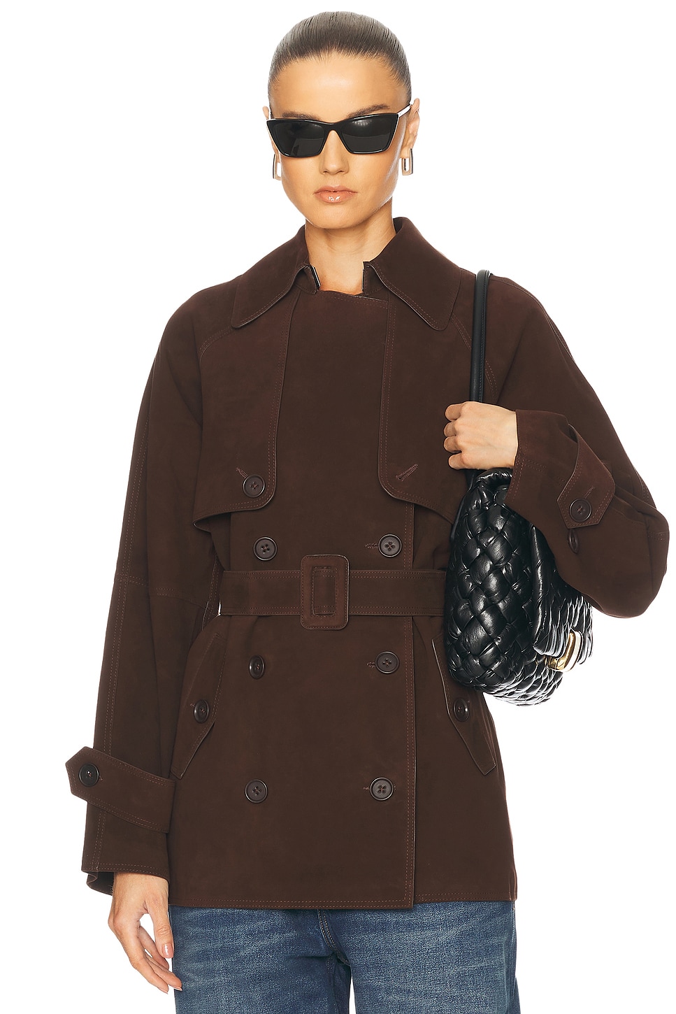 L'Academie Elae Suede Jacket in Chocolate Brown - Chocolate. L also in S