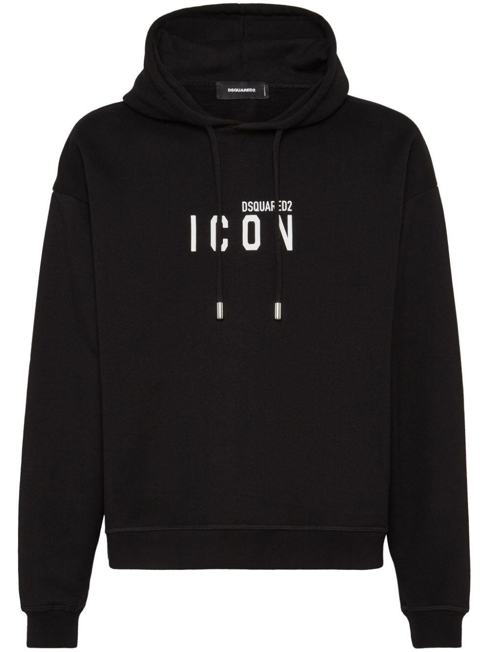 Icon-print drawstring hoodie - Black