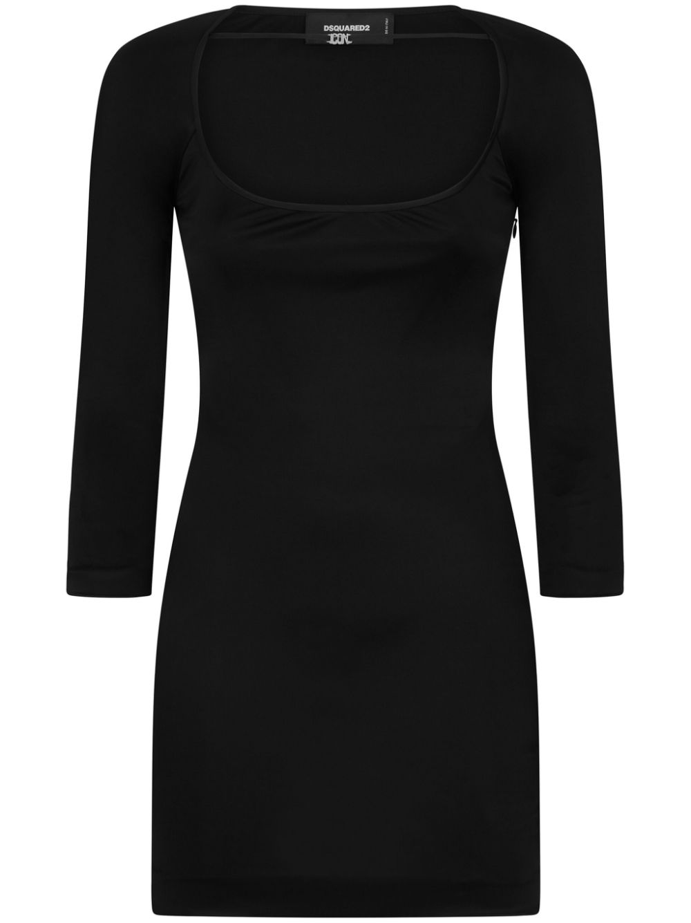 Round-neck stretch-design minidress - Black