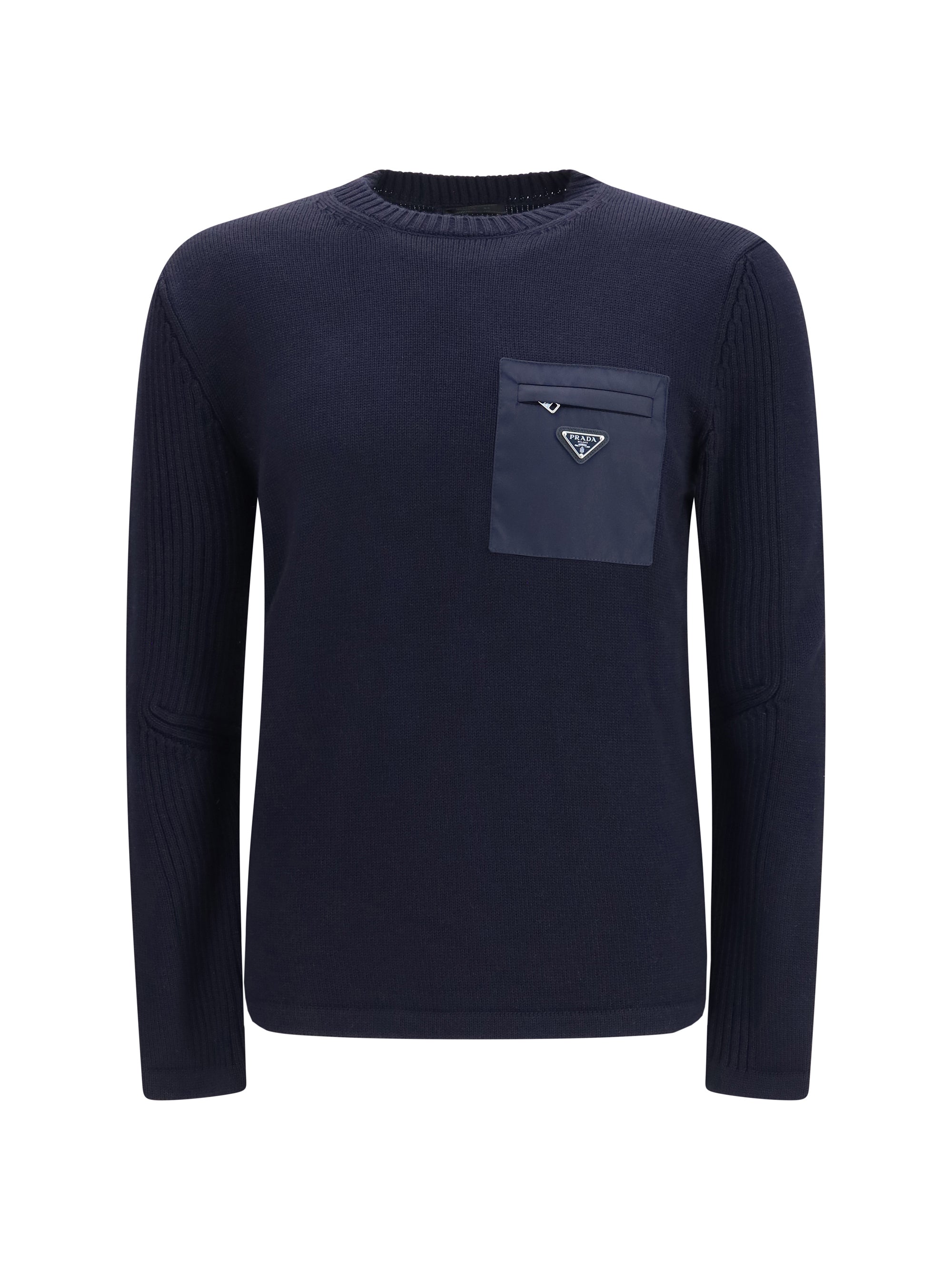Virgin Wool with Chest Pocket Sweater — Navy