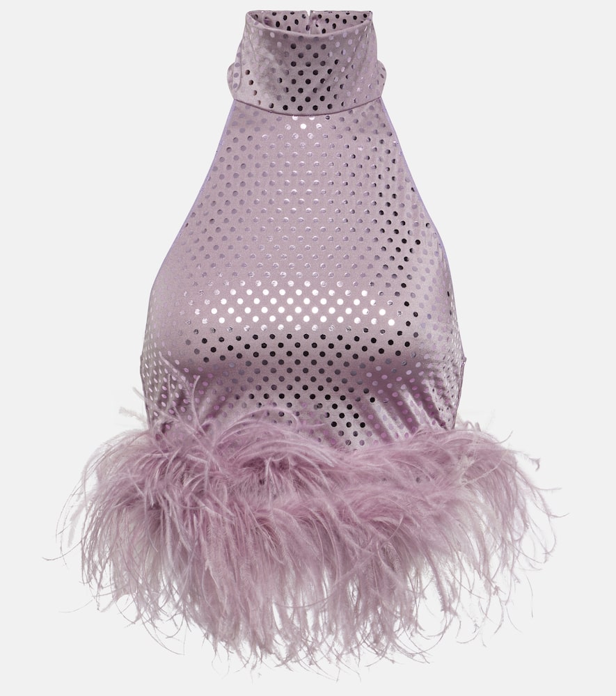 Oséree Disco Plumage feather-trimmed top