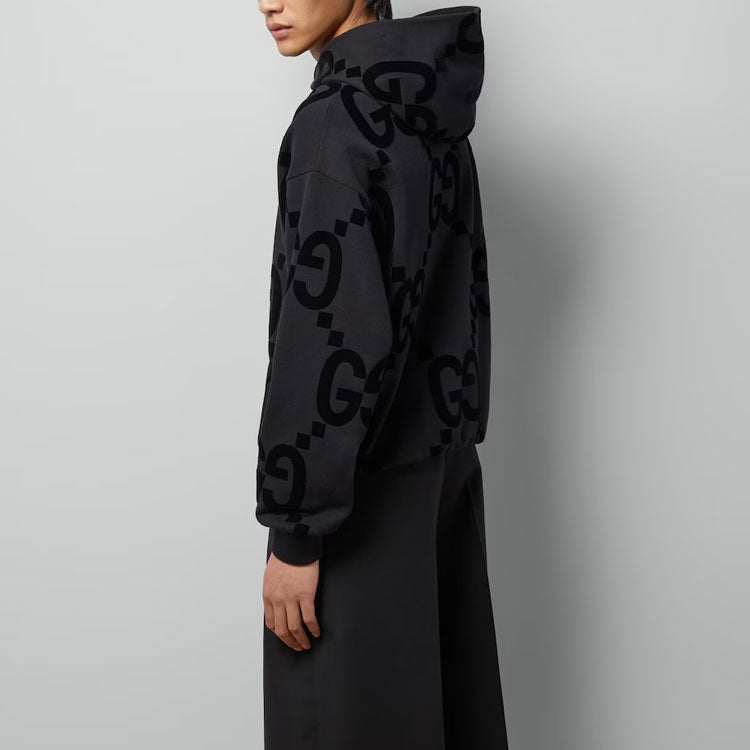 GG Flocked Print Cotton Fleece Sweatshirt 'Black'