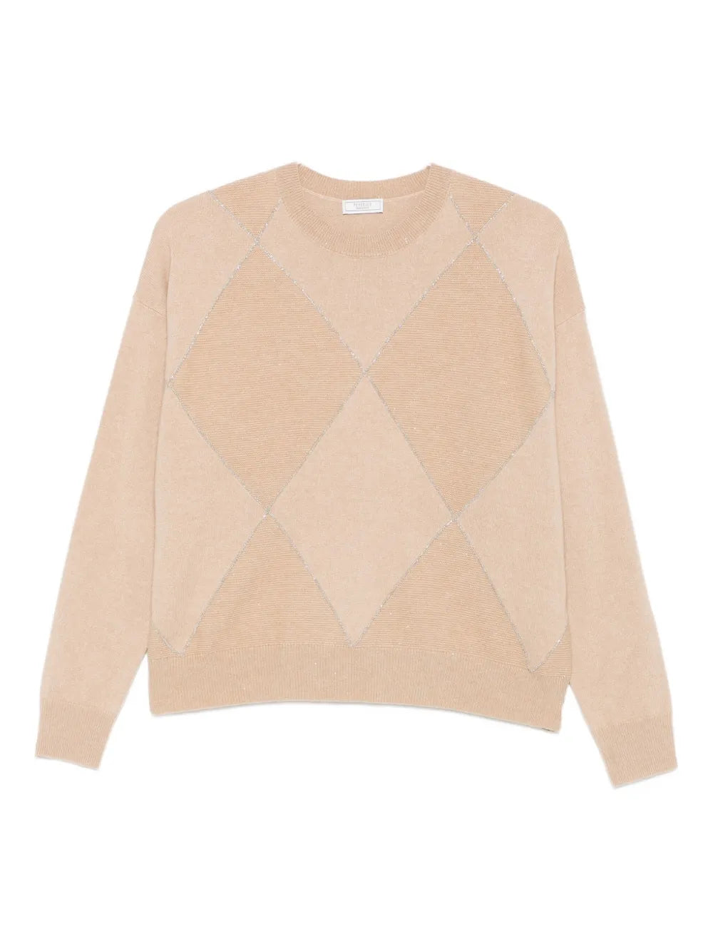 Diamond-Pattern Sweater — Beige