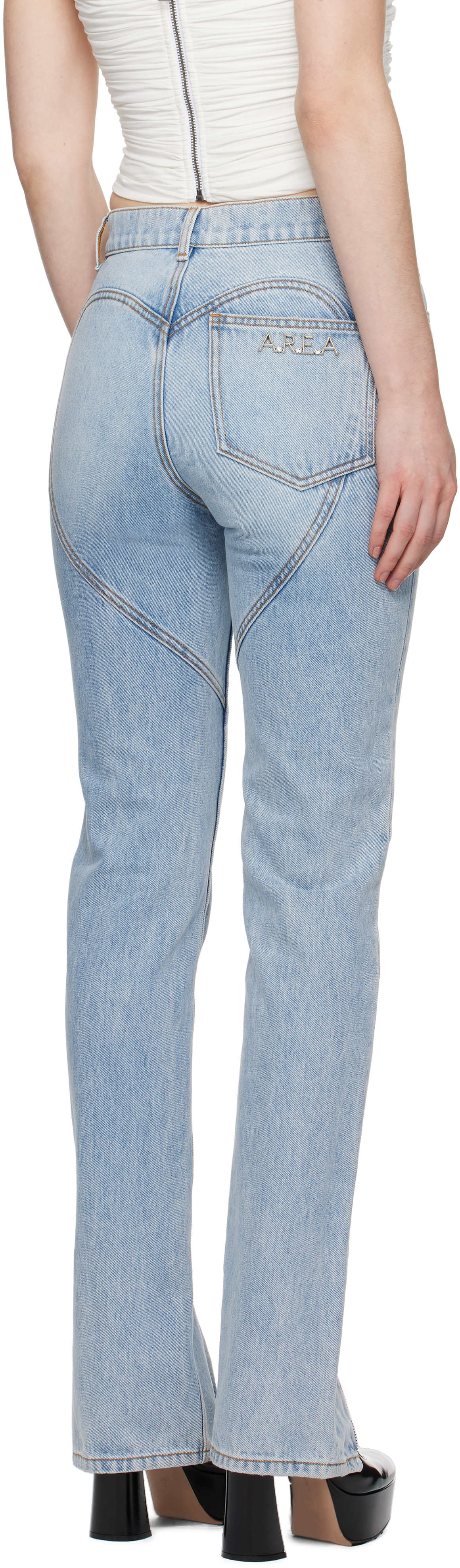 AREA Blue Flower Corsage Ankle Zip Jeans