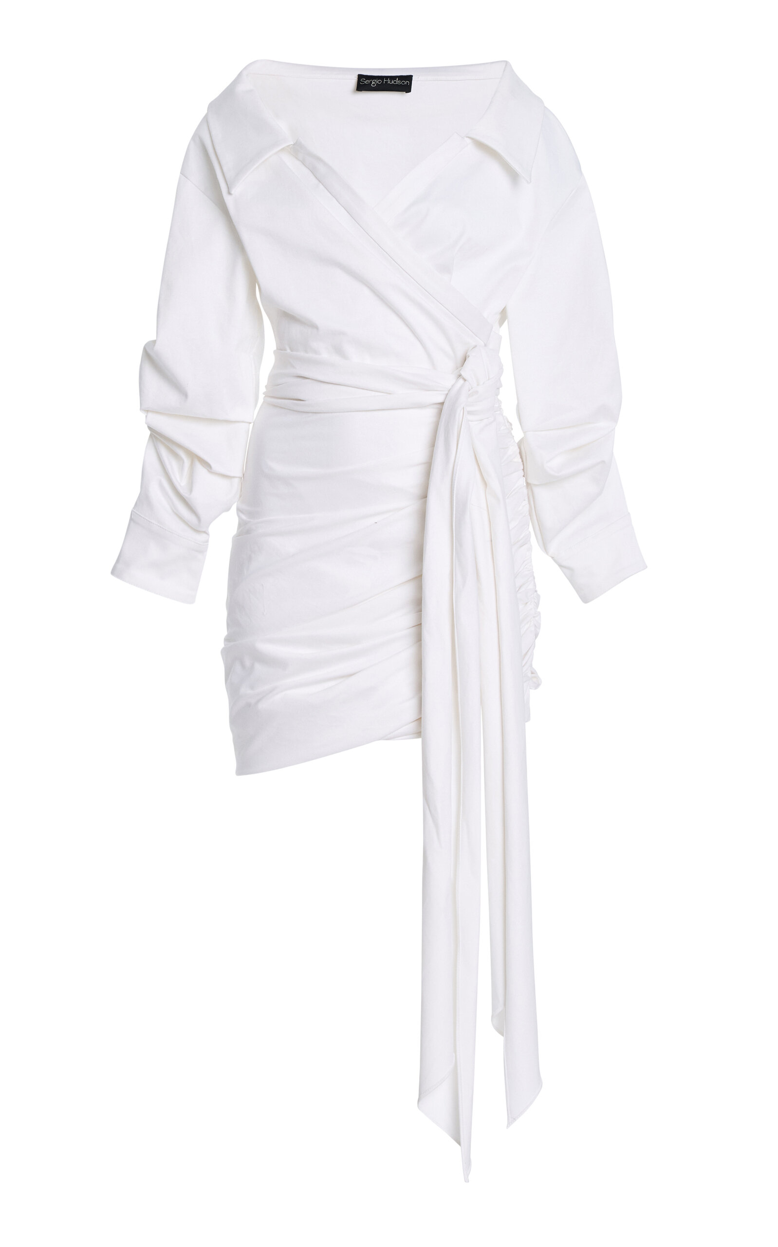Ruched Cotton-Twill Wrap Dress