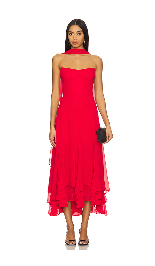 Amanda Uprichard Monterey Dress With Scarf in Red. XL. Also in L, M