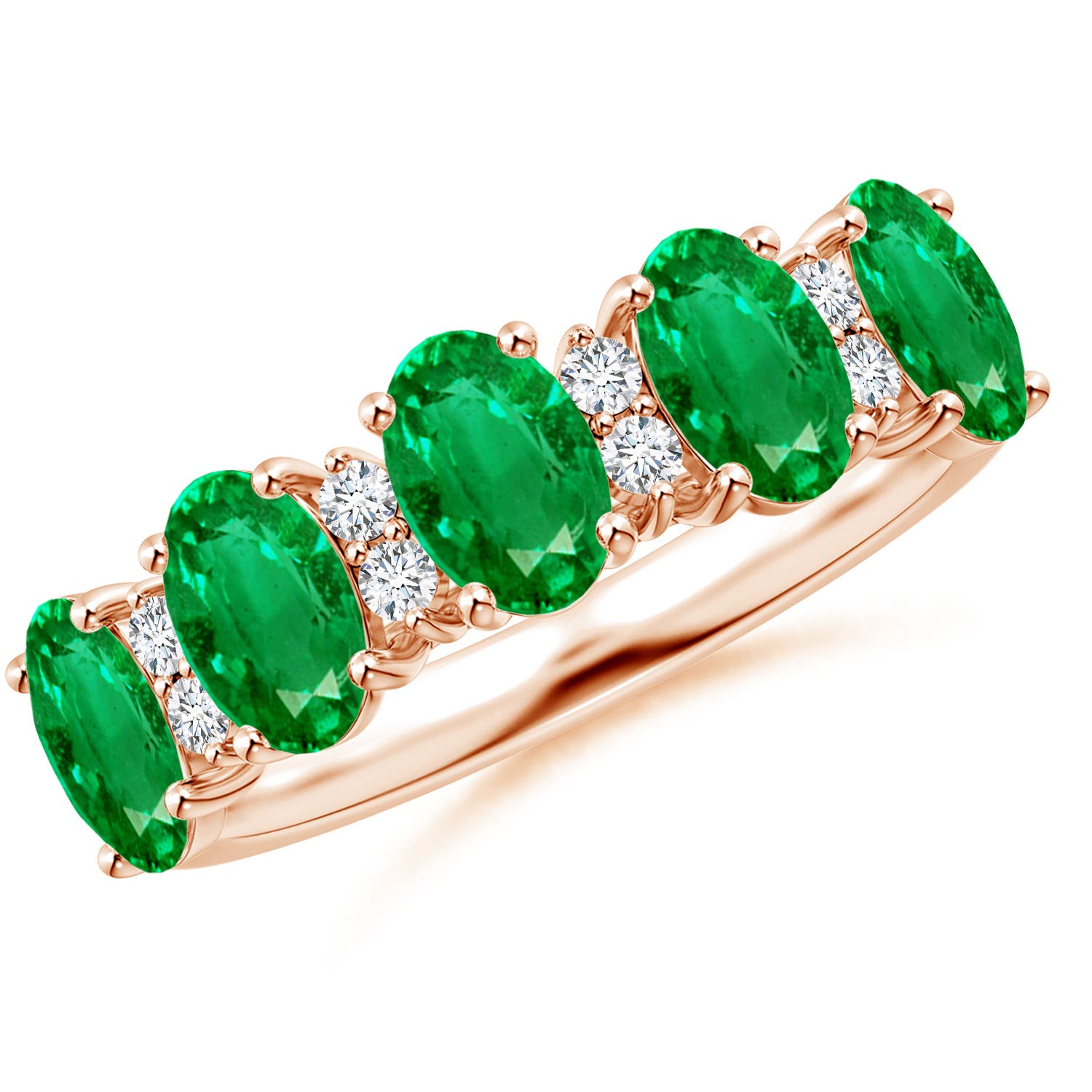 Angara 2.0 Carats Five Stone Emerald and Diamond Wedding Ring in 18K Rose Gold