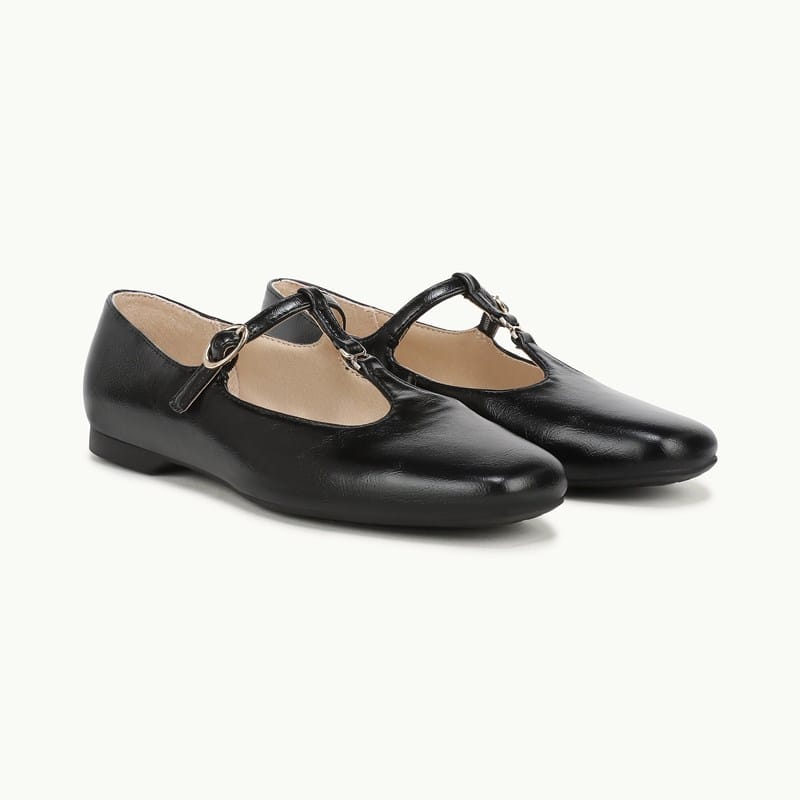 Stride Bennett Mary Jane Flat Shoes Black Crinkle Patent Leather