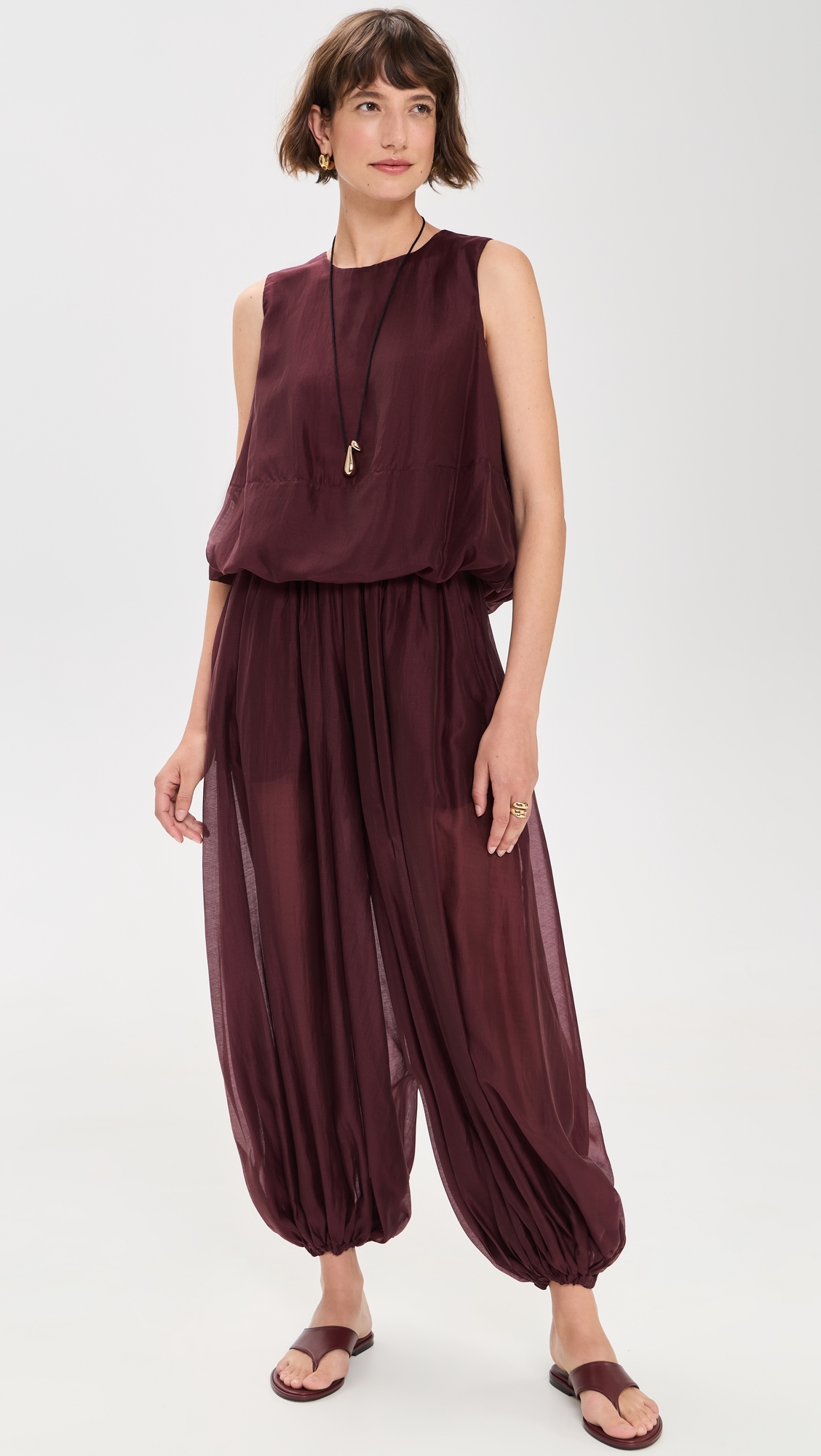 Elastic Waist Oversized Balloon Pants Sangria