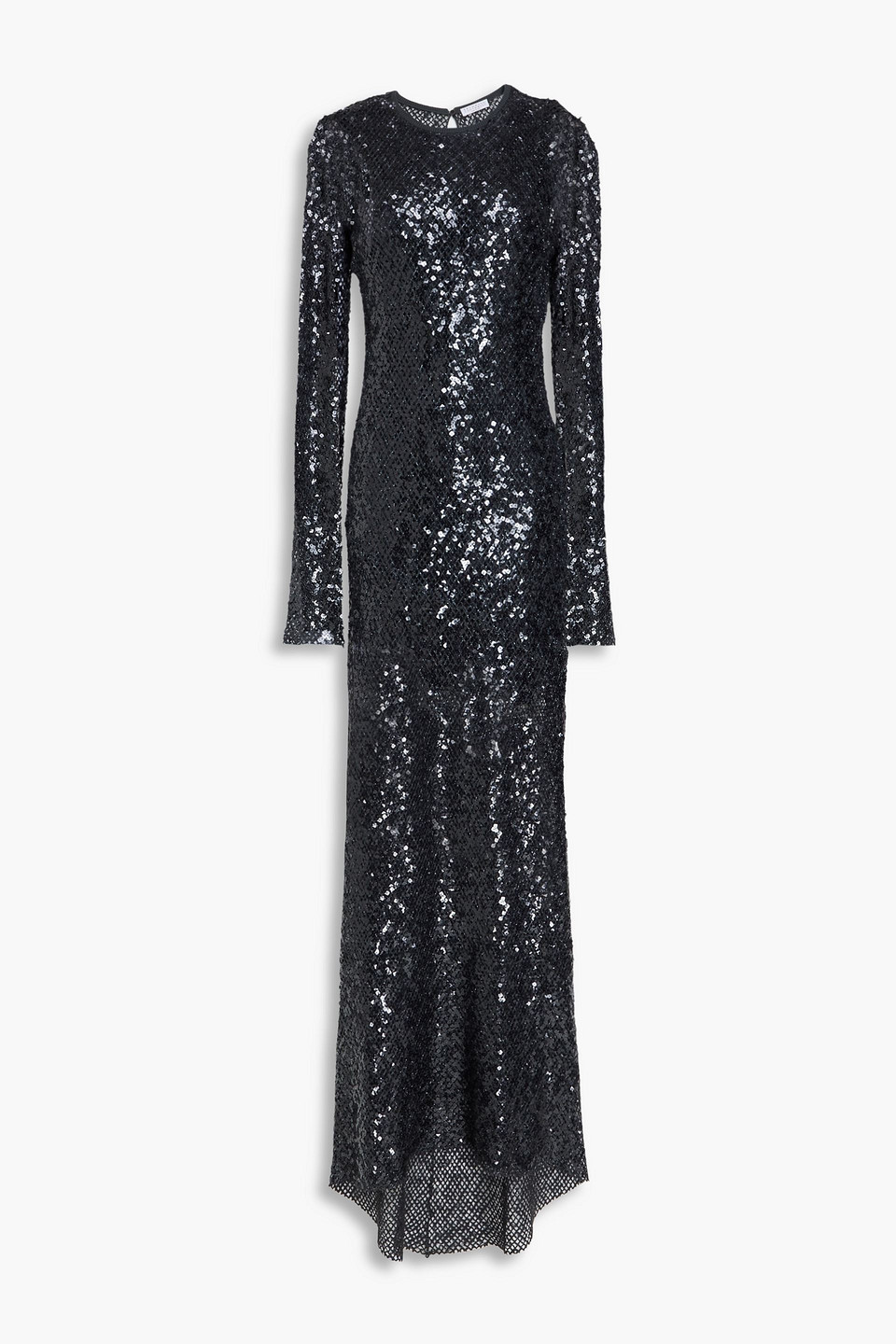 Sequin-embellished crocheted linen-blend gown - Gray - M