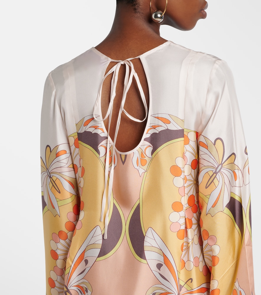 Twin Flame printed silk twill maxi dress