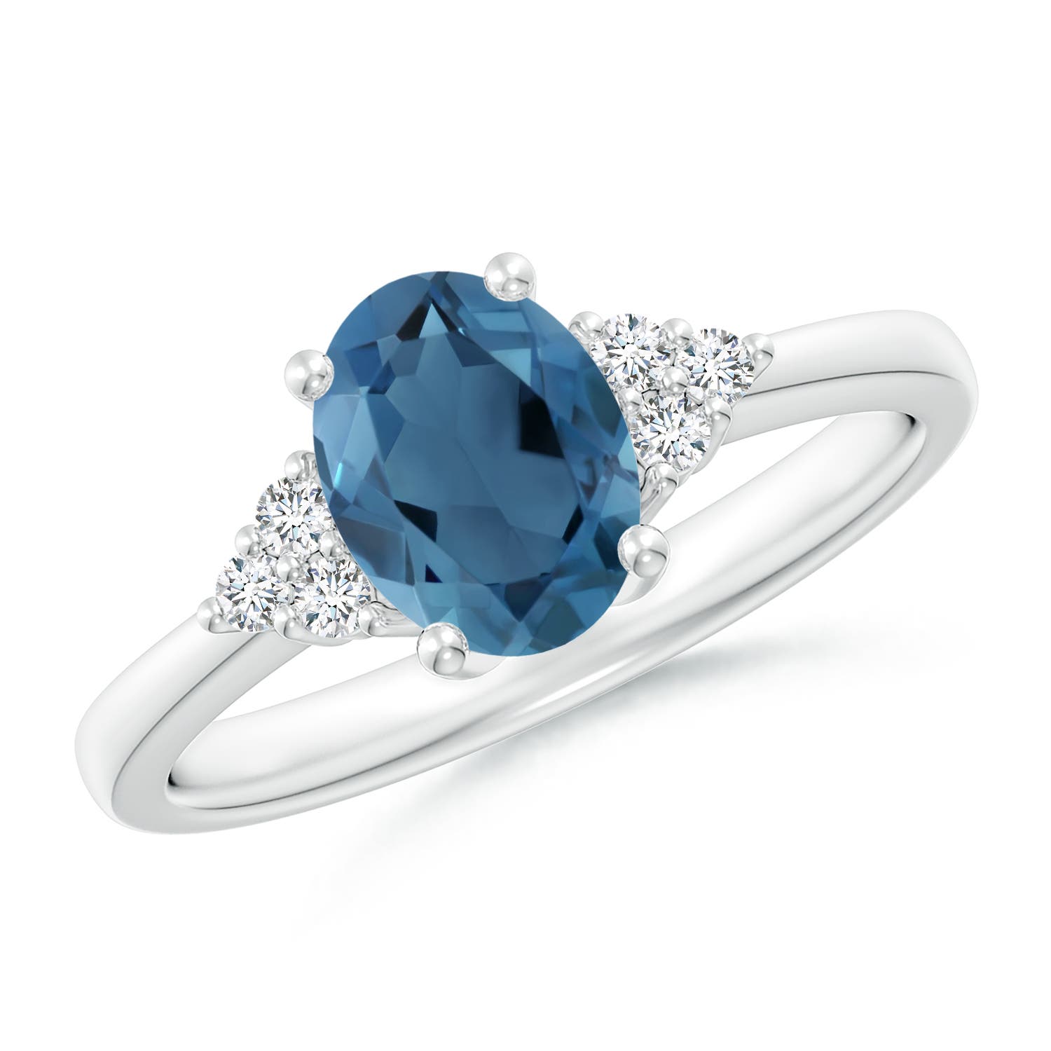 Angara 1.5 Carats Solitaire Oval London Blue Topaz and Diamond Promise Ring in Platinum