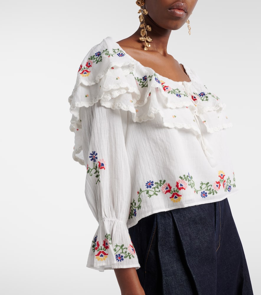 Maurine embroidered ruffled cotton top