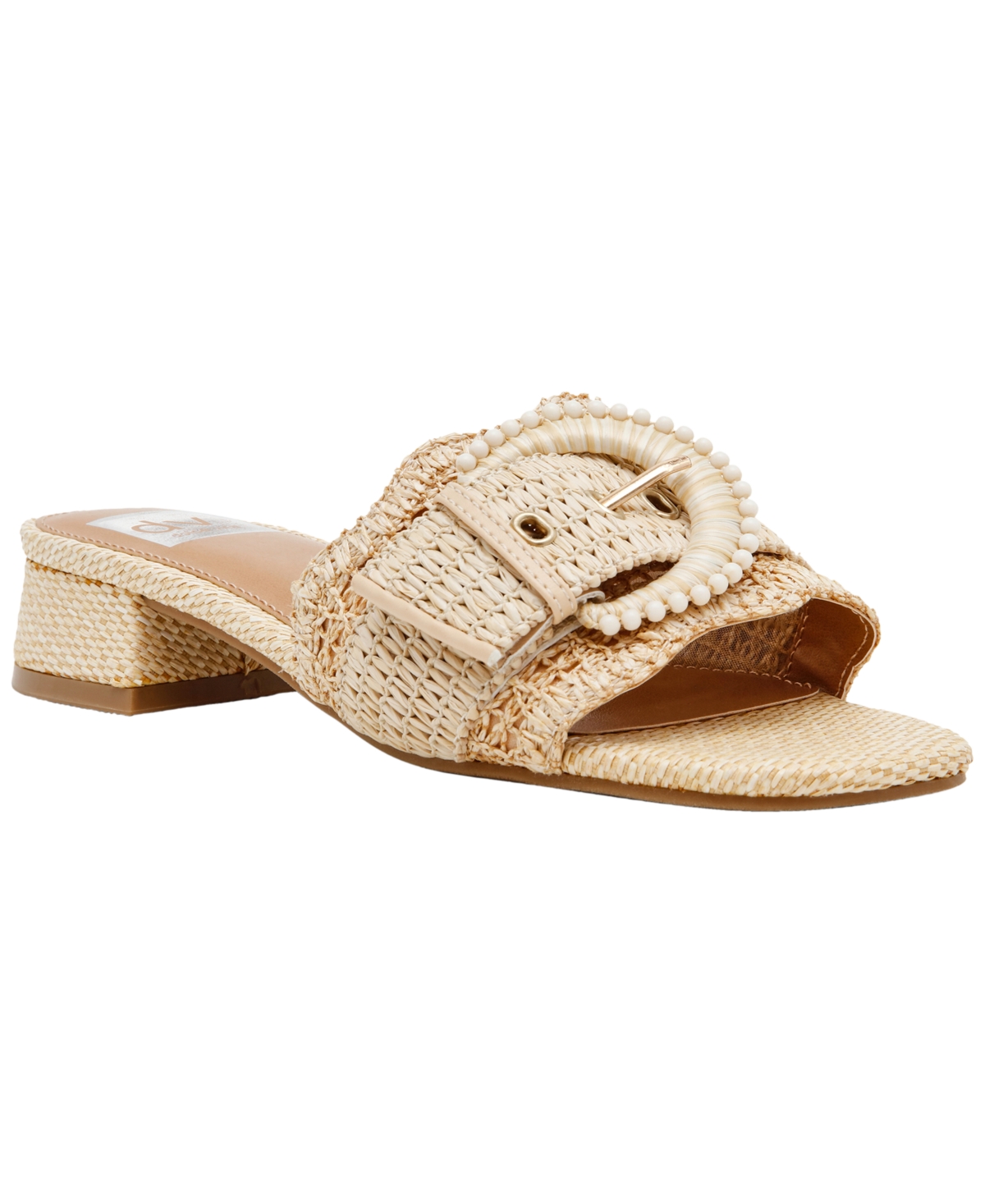 Women's Nillz Buckle Slide Low Block Heel Dress Sandals - Natural Raffia