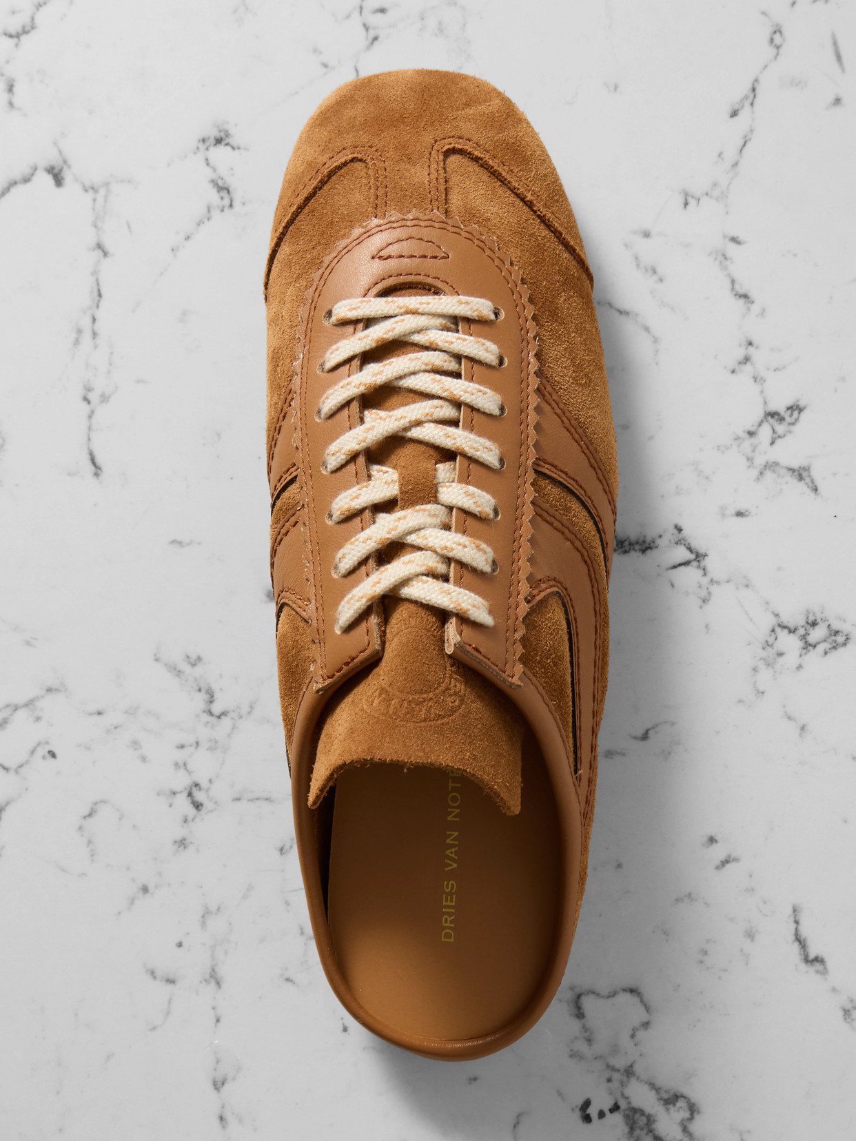 Leather-trimmed Suede Slip-on Sneakers - Brown