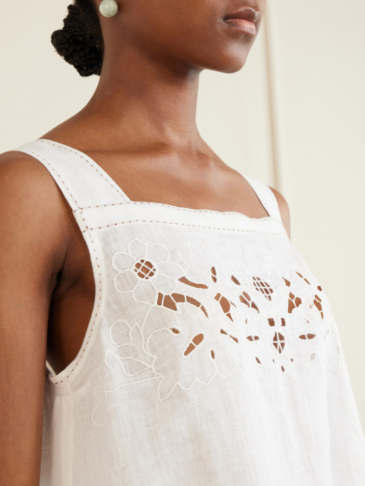 Galatea Broderie Anglaise-trimmed Linen Mini Dress - White