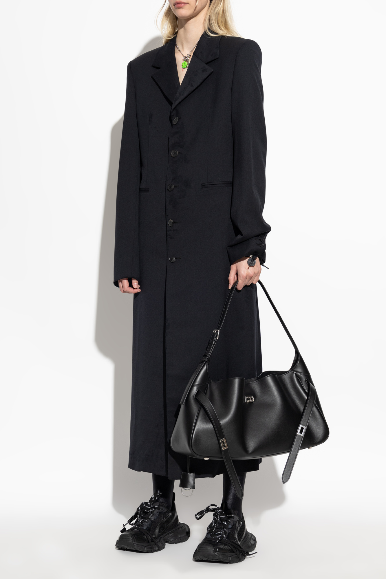 Balenciaga Long Coat With Vintage Effect, Women's, Black