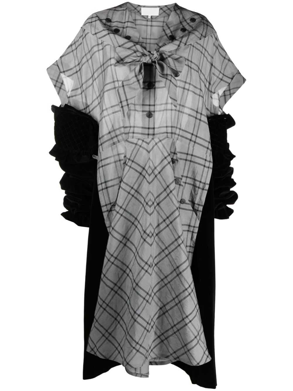 Spliced check-print silk dress - Black