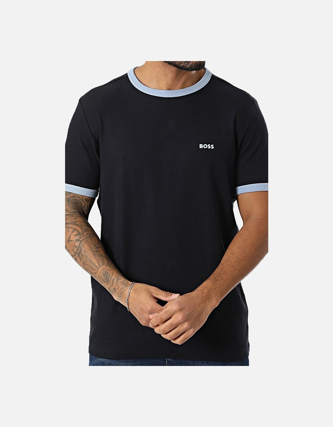 Men's Boss Tee Tape Rib T Shirt Dark Blue - Size: 44