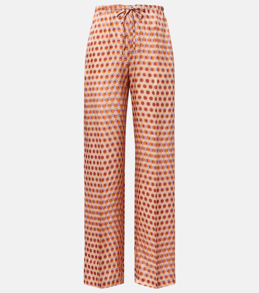 Polka-dot silk wide-leg pants